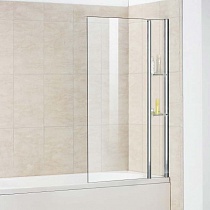 Шторка на ванну SC-53 80х150 неподвижная, с полочками, стекло прозрачное, профиль хром