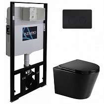 Комплект AZARIO: инсталляция с чёрной панелью смыва, унитаз Teramo чёрный матовый с сиденьем м/лифт
